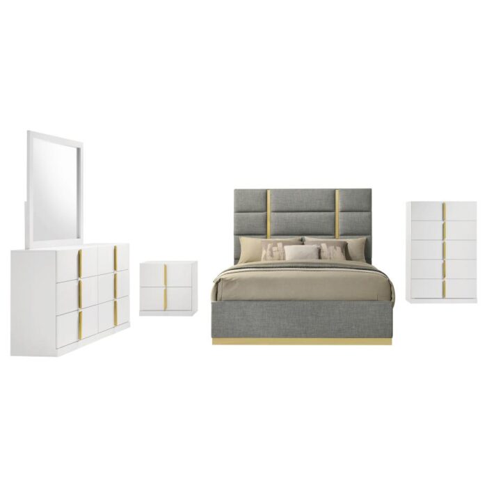 Iness Set Ines 5-piece Bedroom Set Grey and White High Gloss – M&D Furniture