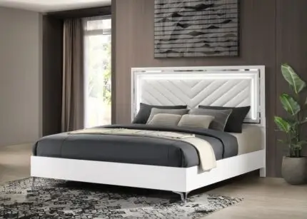 Cassia Eastern King LED Panel Bed White High Gloss